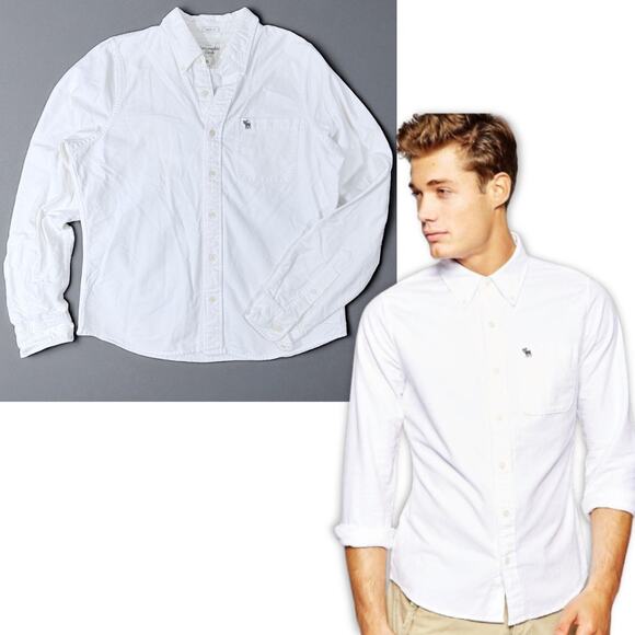 Abercrombie & Fitch Button Down Shirt Mens XL White Muscle Moose Preppy Classic - Picture 1 of 10